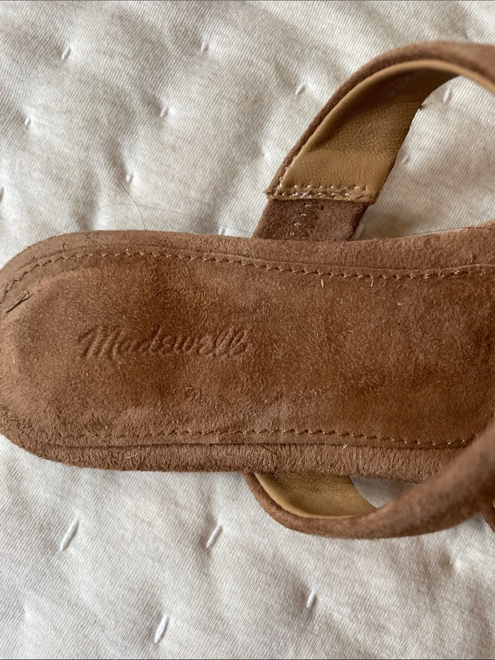 Madewell Tan Suede Thong Sandals with Gold Accent